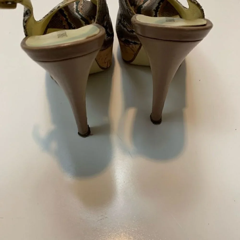 Bruno Magli Snakeskin Peep Toe Slingback Chunky Platform Heels